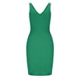 thumbnail image 3 of Mceream Trendy Women's Ribbed Bodycon Dress – V-Neck, form-Fitting Cut, Stretch Knit Material, Great for Nightlife & Party Events Green M, 3 of 7
