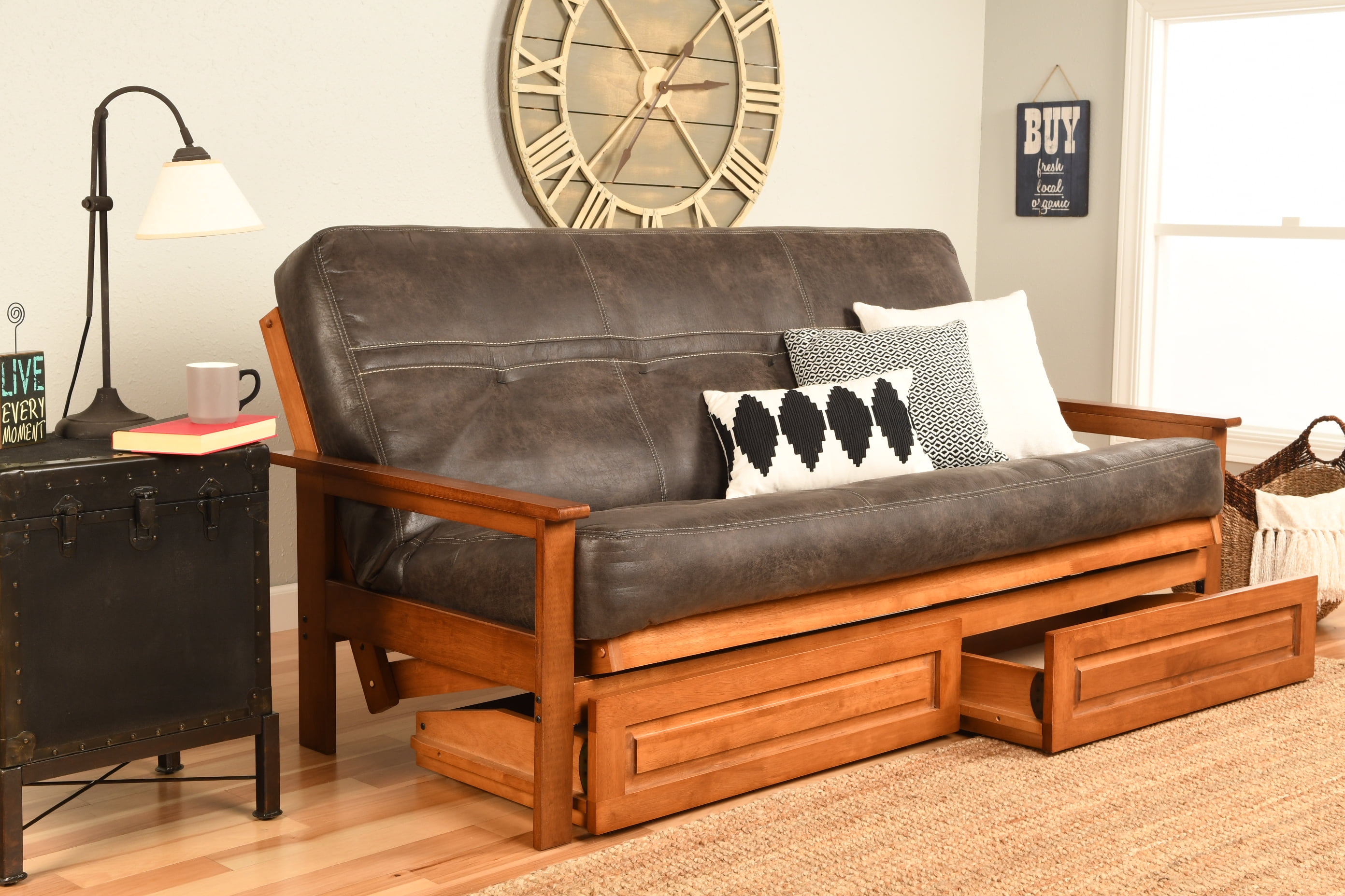 Albany Futon with storage in Barbados Finish, Multiple Colors