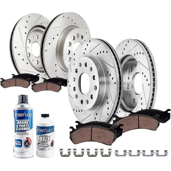 Detroit Axle - 10pc Front and Rear Brake Kit for 2017-2020 Cadillac XT5 2018-2019 Buick Enclave, Drilled and Slotted Disc Brake Rotors Ceramic Brakes Pads Replacement