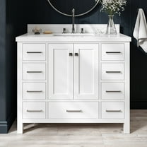 ARIEL Cambridge 43 Inch White Bathroom Vanity with Sink, Solid Wood, White Quartz Countertop, 1.5-Inch Edge, Single Rectangular Undermount Sink, 2 Soft Closing Doors, 9 Drawers
