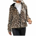 thumbnail image 2 of BLTIBY Women's Fall Winter Jacket Hooded Leopard Printed Fuzzy Zip up Double-Faced Fleece Casual Warm Lightweight Coat with Pockets Coffee XL, 2 of 9