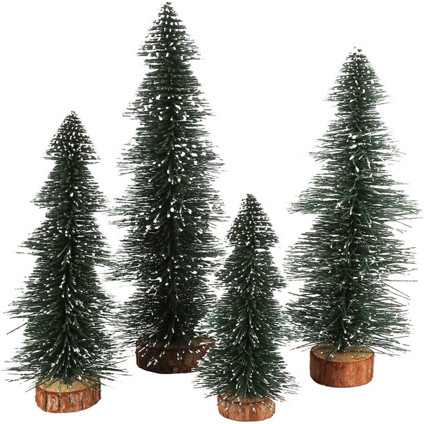 Árboles de cepillos para botellas Yoyauz, pino de escritorio, pequeño pino con bases de madera, árbol de cepillos de cerdas navideño para fiestas navideñas, decoración de mesa para el hogar