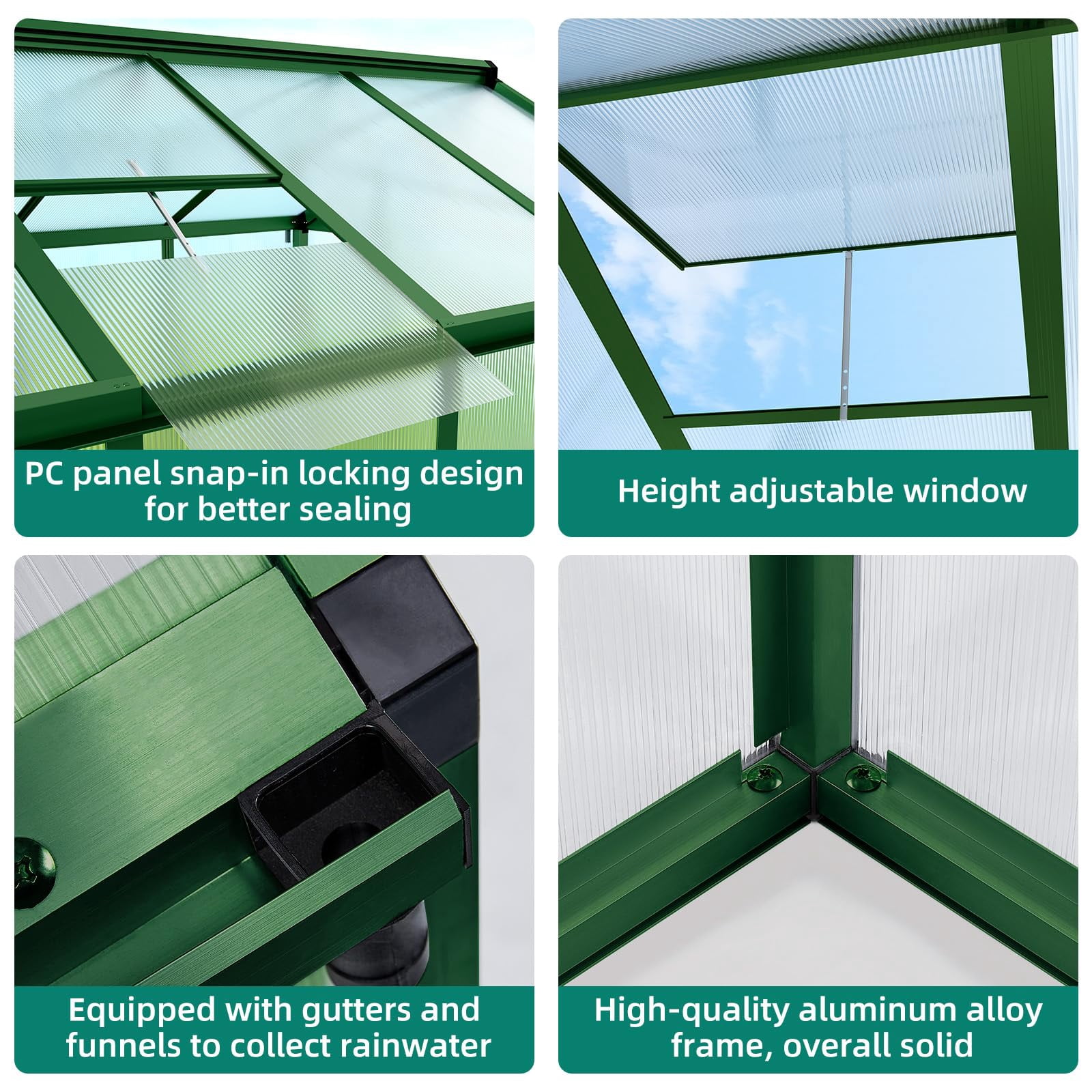 6x8 FT Greenhouse, Large Aluminum Outdoor Polycarbonate Greenhouse with Roof Vent, Walk-in for Winter Garden, Easy Assembly for Backyard & Patio