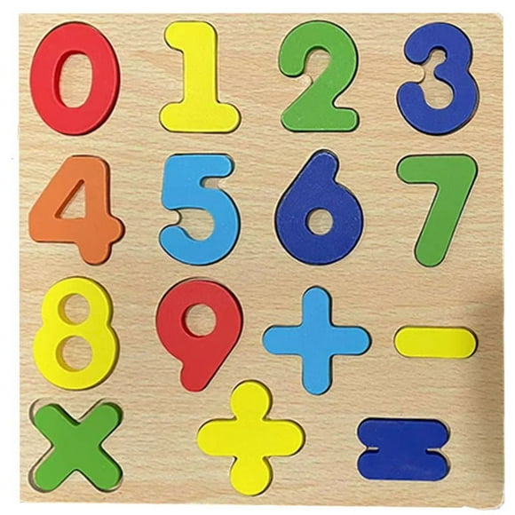 2-piece children's figures, letters, geometric figures, early childhood education plywood wooden toys (0-9 number symbols)