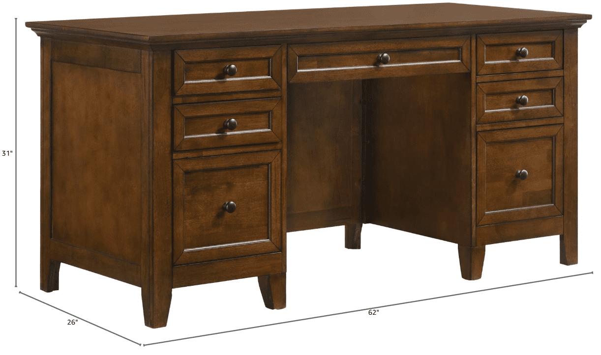 Ashford & Sons Home Office 62" Solid Hardwood Executive Desk in Brown