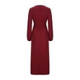 thumbnail image 6 of SMihono Fashion Women's Elegant Lantern Long Sleeve Evening Dress, Sexy V-Neck High Waist Slim Fit Swing Dresses Solid A-Line Dress Wine L, 6 of 7