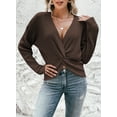 thumbnail image 6 of Pink Queen Spring Sweaters for Women 2026 Pullover Sexy V Neck Long Sleeve Twist Knot Cropped Knit Tops, 6 of 8