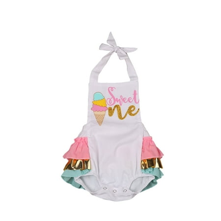 

One opening Newborn Baby Girl Cotton Clothing Print Romper Summer Bodysuit Sweet Ice Cream Print Sunsuit