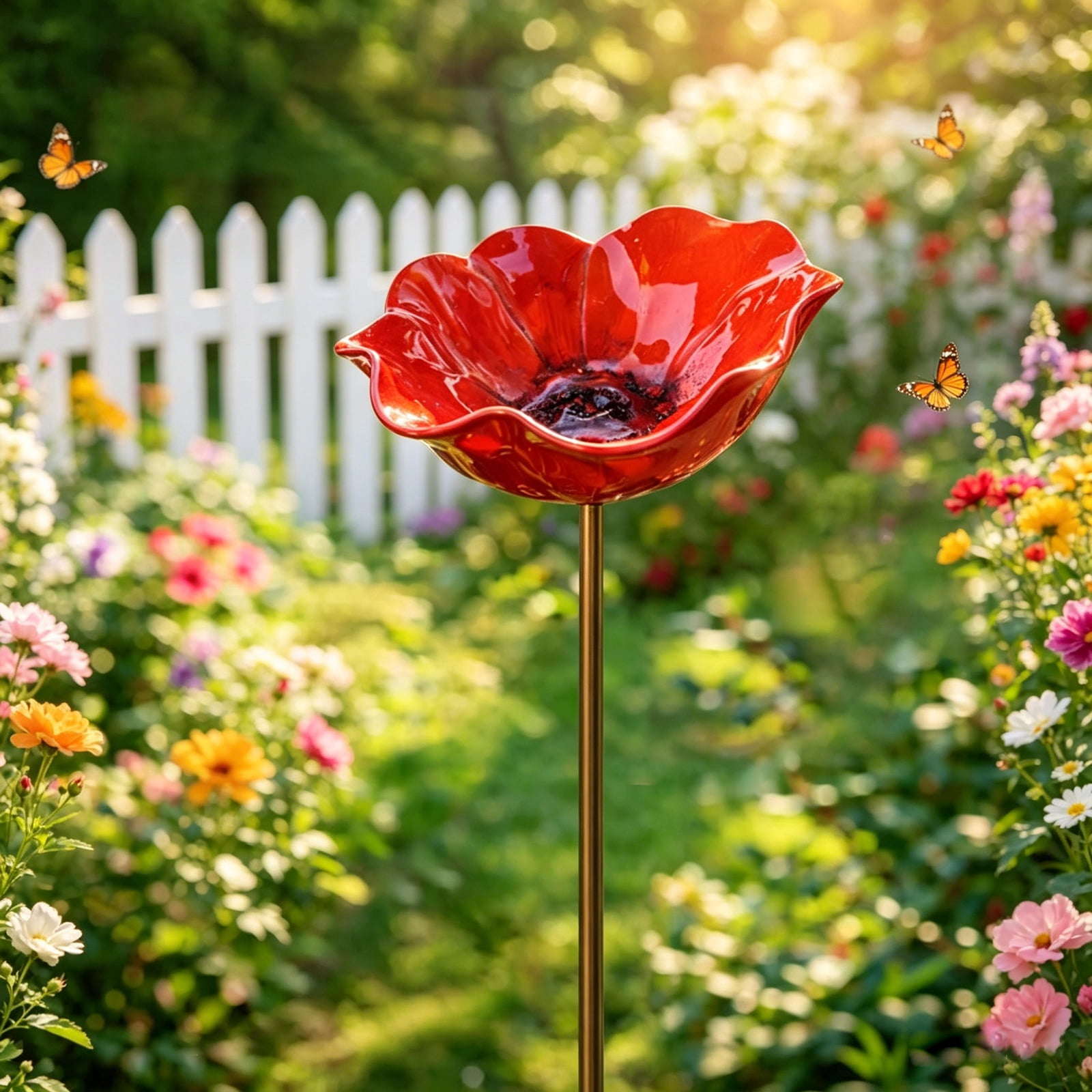 Bird Bath Garden Stake, Metal Flower Garden Decor with Resin Bird Bath Bowl, Handmade Outdoor Yard Lawn Decoration, Weather Resistant Garden Ornament.(3Pcs)