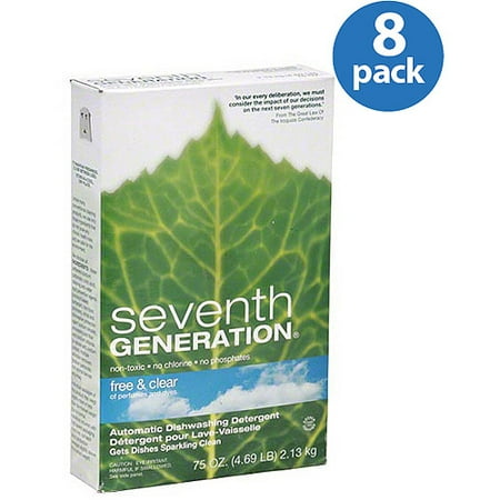 Seventh Generation Free & Clear Automatic Dishwashing Detergent Powder, 75 oz, (Pack of 8)