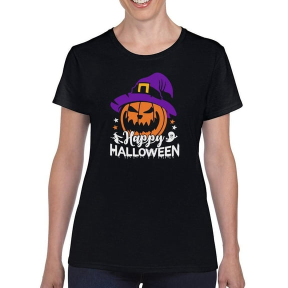 Happy Halloween Spooky Pumpkin T-Shirt Women -Image by Shutterstock, Female Small