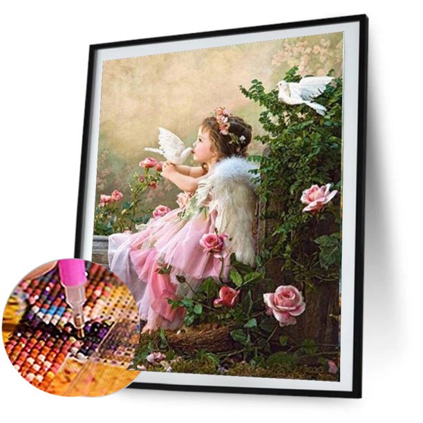 Cuadros Decorativos 5D Kit Rhinestone Imágenes DIY Angelito Taladro Redondo Completo Pintura Diamante Wdftyju embutido en tela