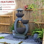 Water Fountain Tranquil Zen Pagoda Waterfalls Fountains Bowl with LED Lights for Patio Yard Porch Pool Decor