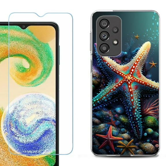 Shockproof Fashion Phone Case for Samsung Galaxy A23 5G, with Tempered Glass Screen Protector, by OneToughShield ® - Starfish