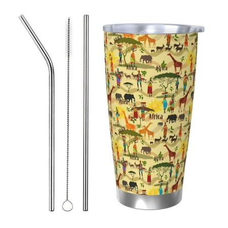

Gaeub Ethnic African Print 20-Ounce Stainless Steel Car Cup Tumblers Cups with Lids and Straw Coffee Cups for Adults Kids Home Car Office School Travel Party-Straw Three-piece Set