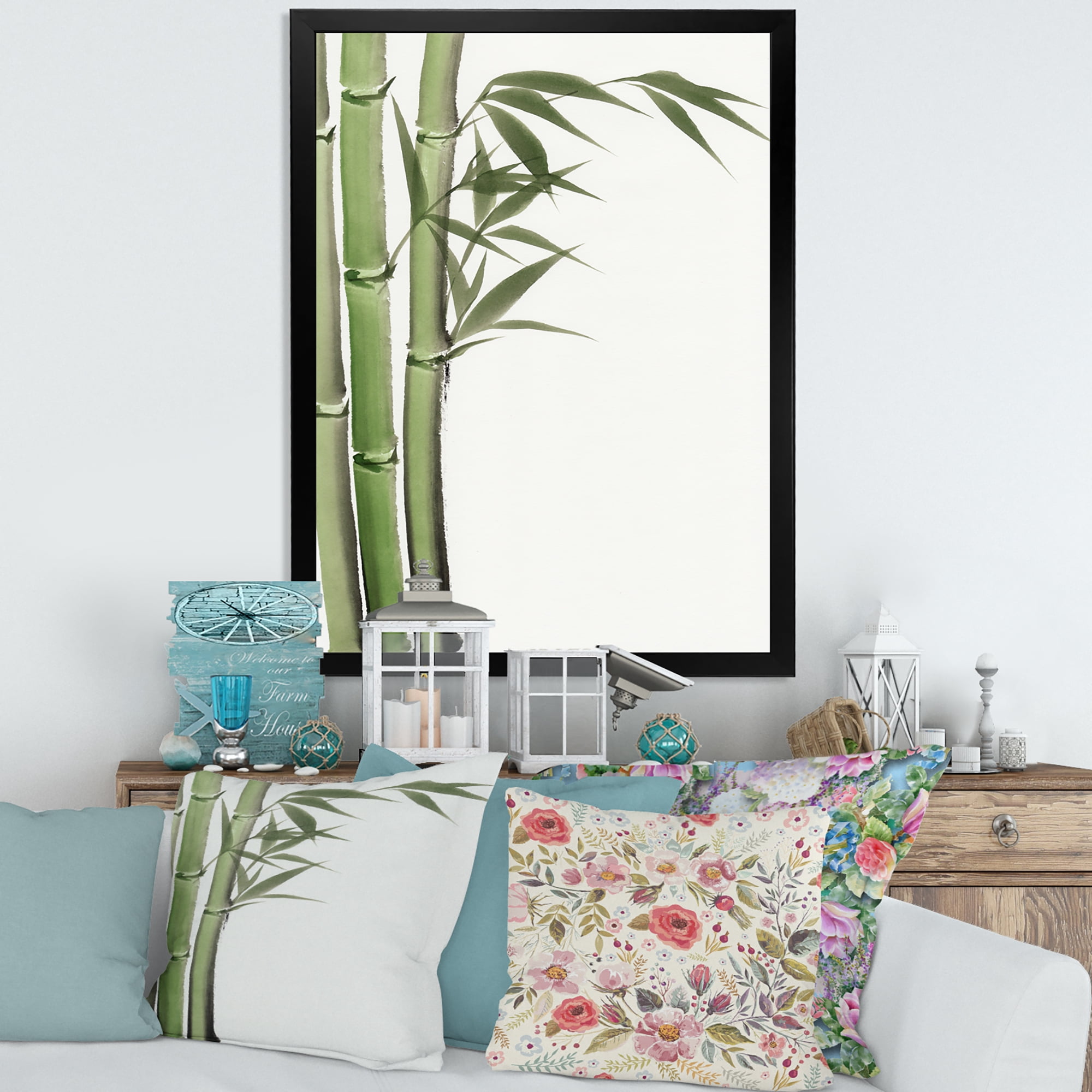 Designart 'Detail of Dark Green Bamboo and Leaves IV' Traditional Framed Art Print
