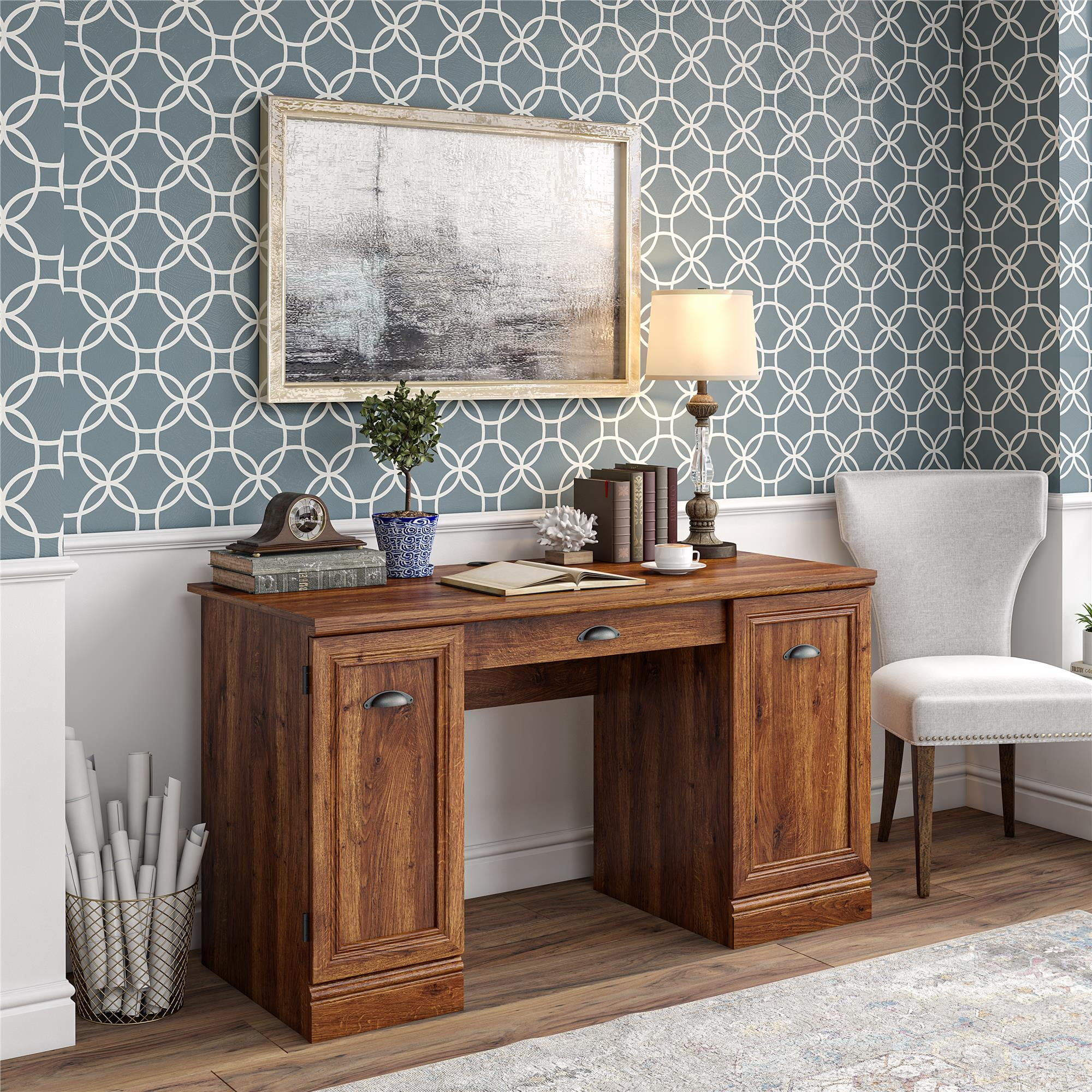 Better Homes & Gardens Dean Double Pedestal Desk, Cherry Oak Walmart