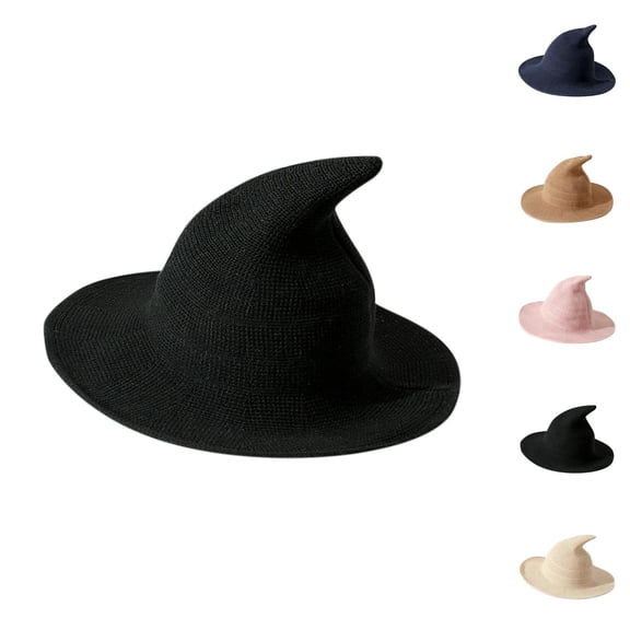 Witch Hat Knitted Cap for Women Large Brim Summer Sun Hat Masquerade Party Hats