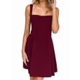 thumbnail image 2 of Womens 2025 Mini Sleeveless Dress Backless Tie Square Neck Short Party Dress Wine Red L, 2 of 9