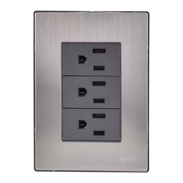 Placa Armada Inoxidable Igoto INOX1004 Gris Oscuro 3 Contactos 8.5 x 12 cm
