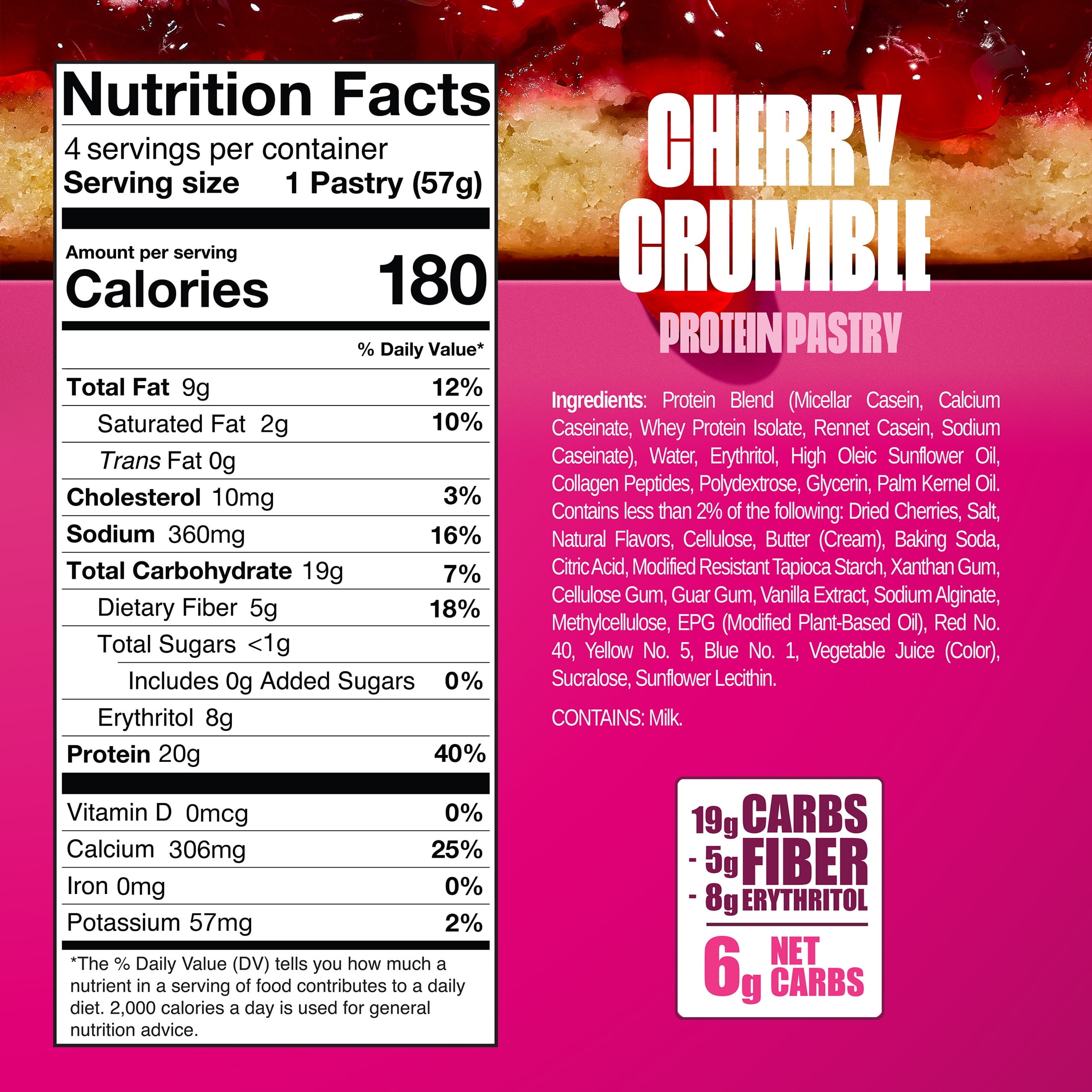 Legendary Foods Gluten Free and Keto Friendly Protein Pastry - Cherry Crumble - 8oz/4ct