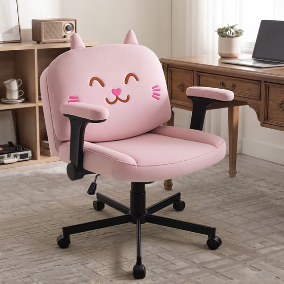 BOSSIN Wide Criss Cross Office Chair with Flip-Up Arms, Cross Legged Desk Chair with Removable Cushion, Plush Velvet Vanity Stool for Home Office Bedroom, Pink
