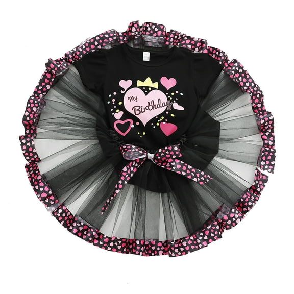 TAIAOJING Toddler Girls Clothes Kids Letter Heart Prints T Shirt Tops Ballet Skirts Birthday Party Patchwork Colour Tulle Dance Skirt Tee Outfits 6-8 Years
