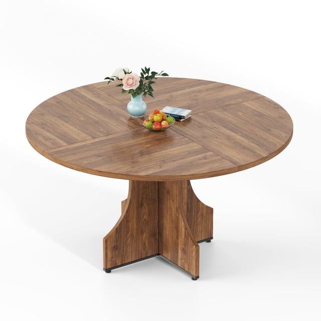 Qinaqin 47-Inch Rústico Madera Redondo cm de Profundidadinning Mesa Farmhouse Profundidadining para 4-6 Space-Saving Círculo Kitchen & Breakfast Nook Apartments Anchoalnut