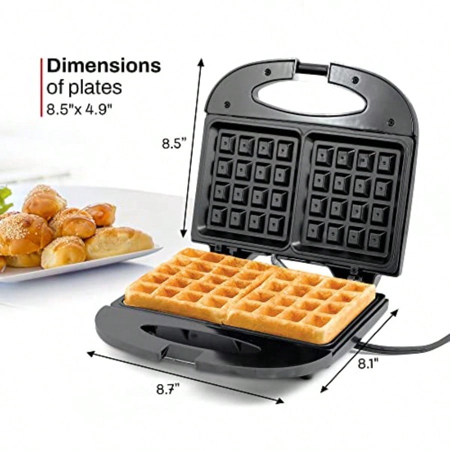 Electric Nonstick Belgian Waffle Iron Snack Maker Machine Breakfast Sandwiches Compact and Portable 2 Slice Black