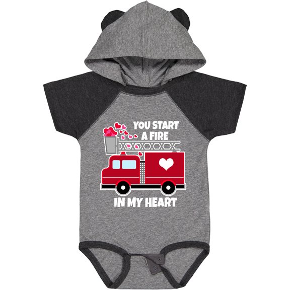 Inktastic Valentine Fire Truck White and Pink Hearts Boys or Girls Baby Bodysuit