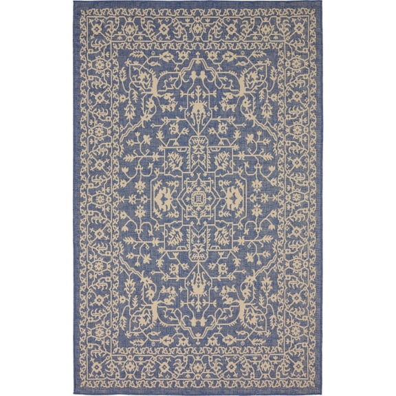 Unique Loom Allover Indoor/Outdoor Botanical Rug Blue/Beige 5' 3" x 8' Rectangle Border Traditional Perfect For Patio Deck Garage Entryway