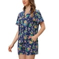 thumbnail image 4 of Women Hawaiian Sets 2 Pieces Floral Button Down Shirt and Shorts Tropical Vacation Beach Casual Outfits 2025 M Royal Blue, 4 of 5