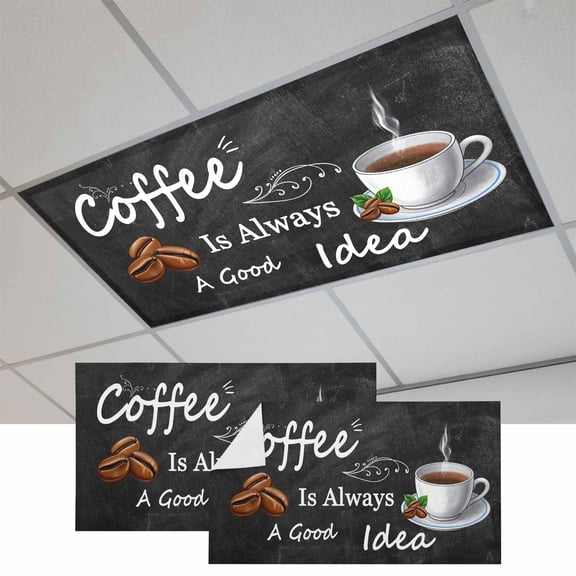 2 Pcs Coffee Beans Fluorescent Light Covers Coffee Cup Letterings Art Print Magnetic Light Covers for Ceiling Lights 4 x 2 ft Drop Ceiling Lights Cover Shade for Office, Home, Hospital