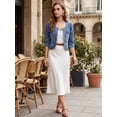 thumbnail image 5 of INSPIRE CHIC Women's 3/4 Sleeves Collarless Cropped Denim Jean Jackets Grayish Blue XS, 5 of 7
