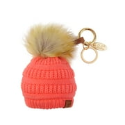 NYFASHION101® Pom Pom Beanie Key Chain Key Ring Handbag Tote Accessory - Coral