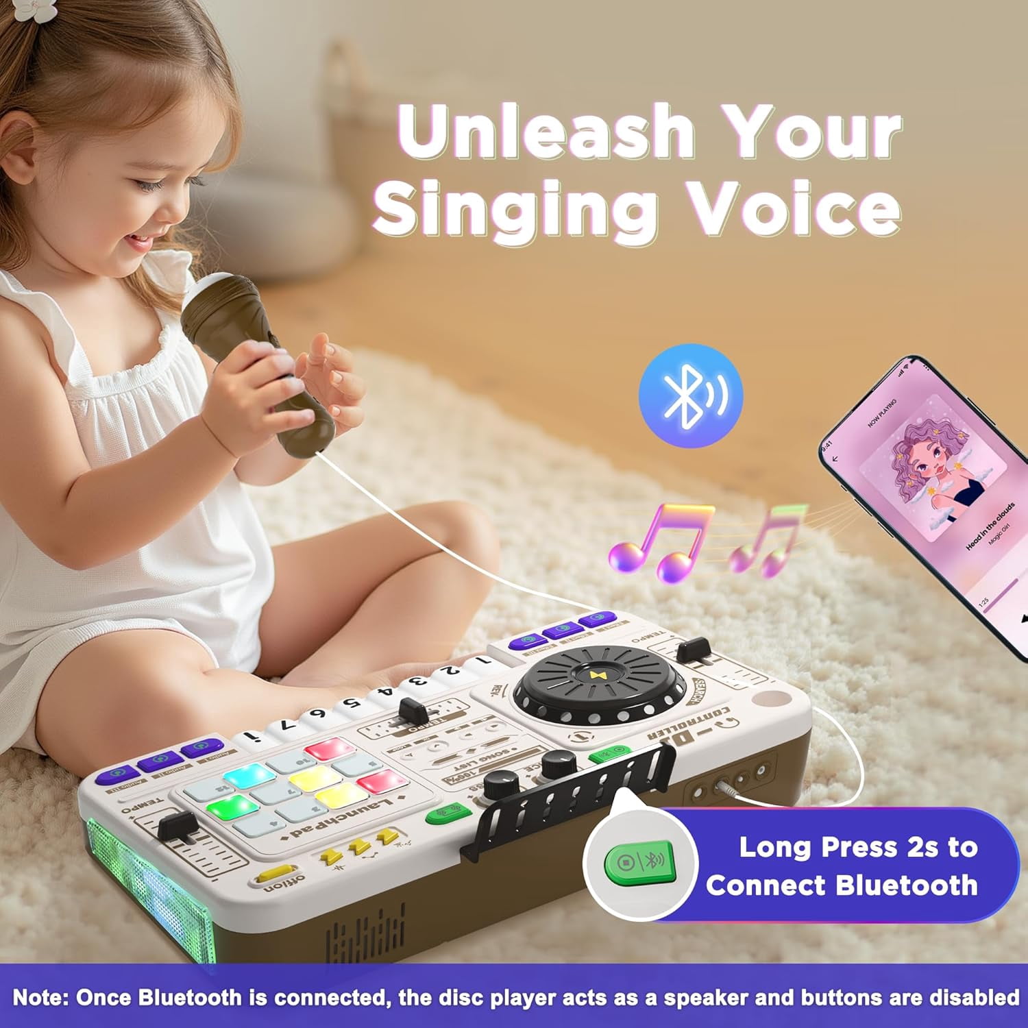 Kids DJ Mixer Toy with Lights & Sounds – Musical Turntable Playset with Microphone