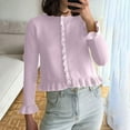thumbnail image 7 of Women's Wood Ear Side Patchwork Button Down Knit Cardigan Top Casual Long Sleeve Round Neck Cardigan Coat, 7 of 7