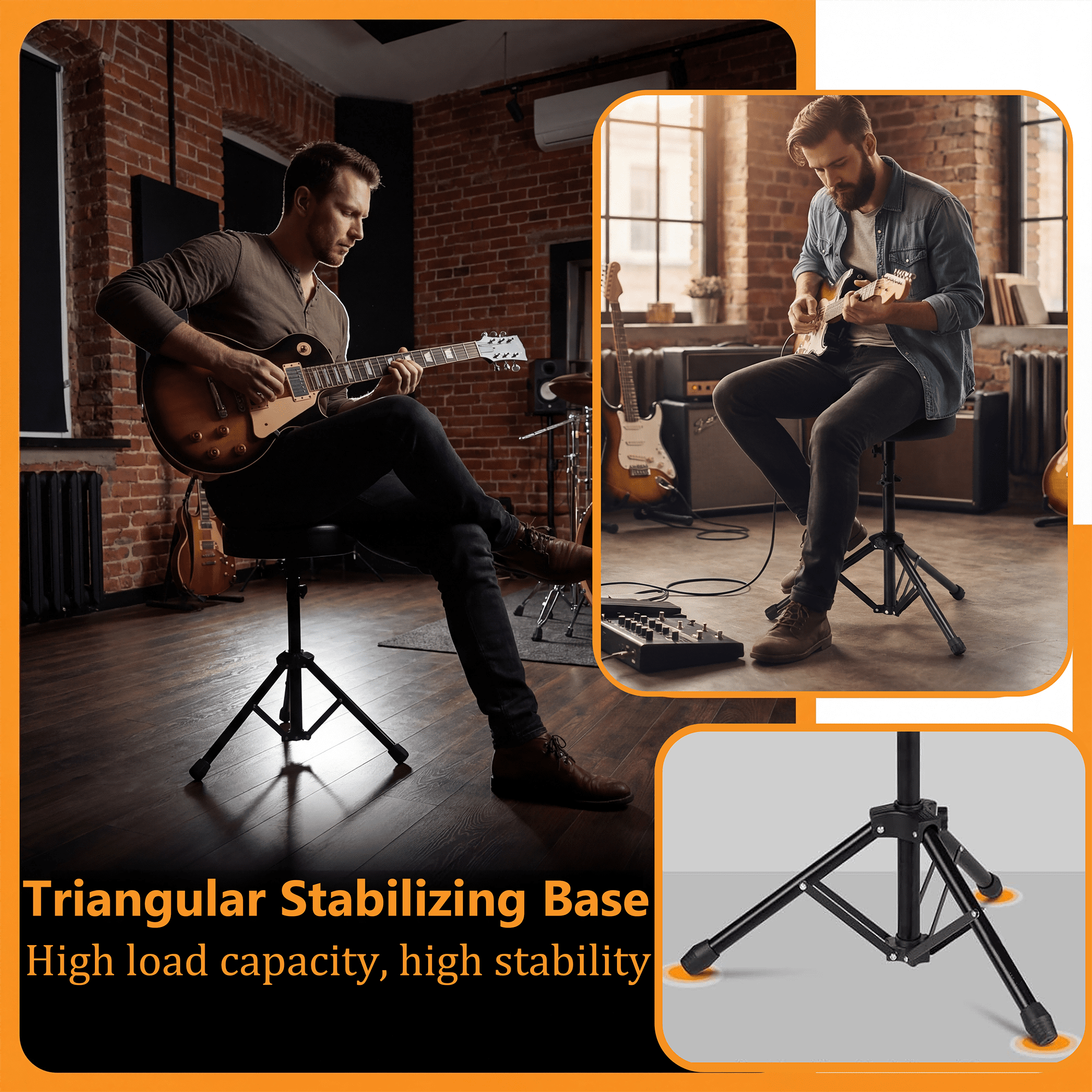 Olakula Drum Stool,Height-Adjustable,Padded, with Non-Slip Feet.(Black）