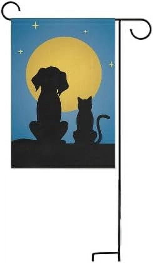 Silhouette of Dog Cat Moon Starry Night Garden Flag Small Yard Flag Double-Sided Welcome Polyester Yard Banner for Outdoor Home Decor