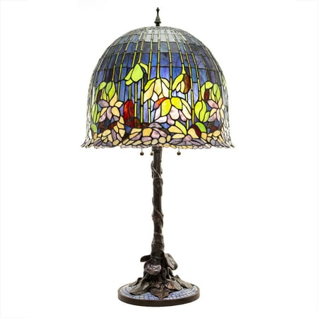 River of Goods Tiffany Style Flowering Lotus Stained Glass Table Lamp