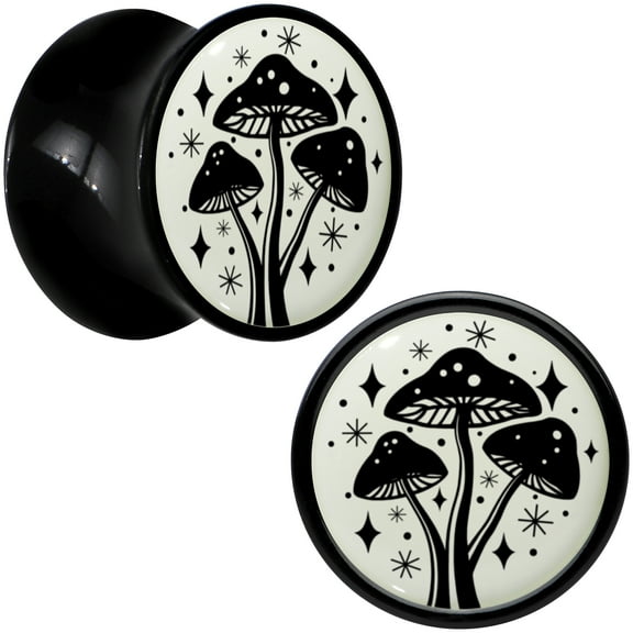 Body Candy 00 Gauge 2PC Black Acrylic Glow in the Dark Mystic Mushroom Saddle Plugs Double Flare Plug Ear Plug Gauges 10mm