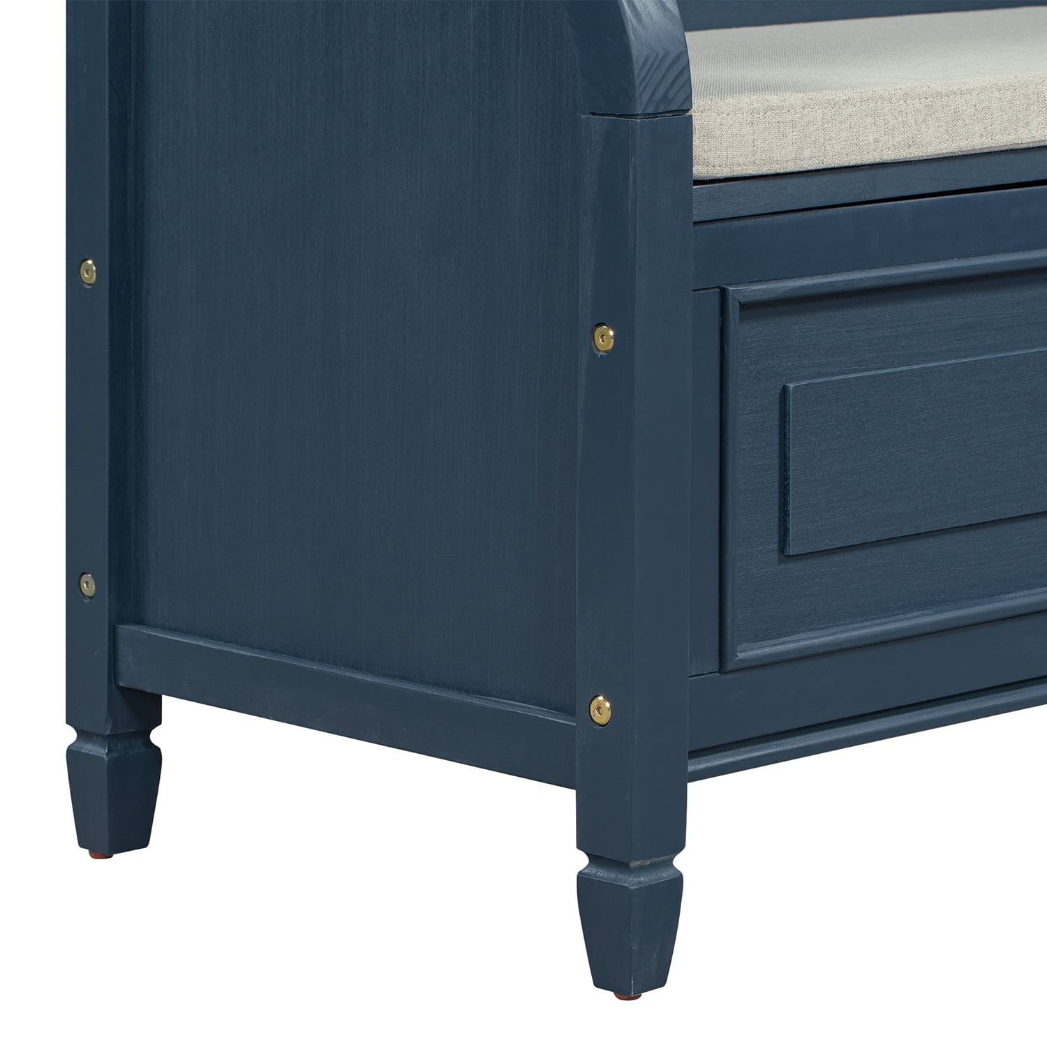 Kadyn 42" Entryway Multifunctional Storage Bench, Pine Storage Bench with Safety Hinge, Rustic Style Solid Wood Entryway Bench for Living Room, Antique Navy