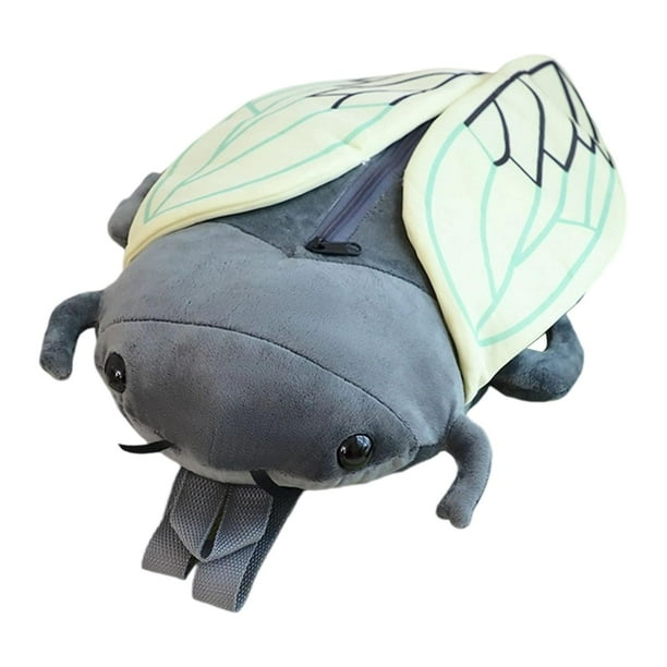 Mochila de peluche de cigarra ligera con forma de caricatura, juguete de peluche suave para niñas y niños Negro