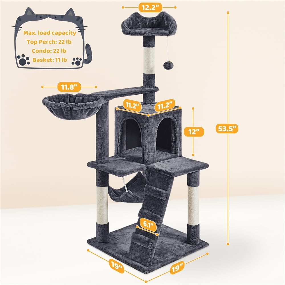 Yaheetech 53.5'' Multilevel Cat Tree Condo with Scratching Post, Dark Gray