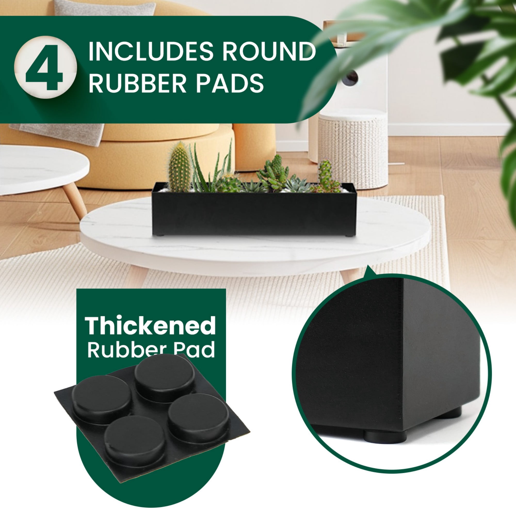 Metal Steel 16" Window Box Rectangular Succulent Planter Box Table Sill Plant Pots Modern Long Durable for Small Herb with Drainage Hole for Indoor Outdoor, with 4 Free Rubber Mats, Black