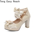 thumbnail image 3 of Zapatos de tacón alto con correa cruzada para mujer, bombas Mary Jane para fiesta, boda, Cosplay, blanco, rosa, negro, fresa, arco, Princesa, Cosplay, Lolita, 3 of 5