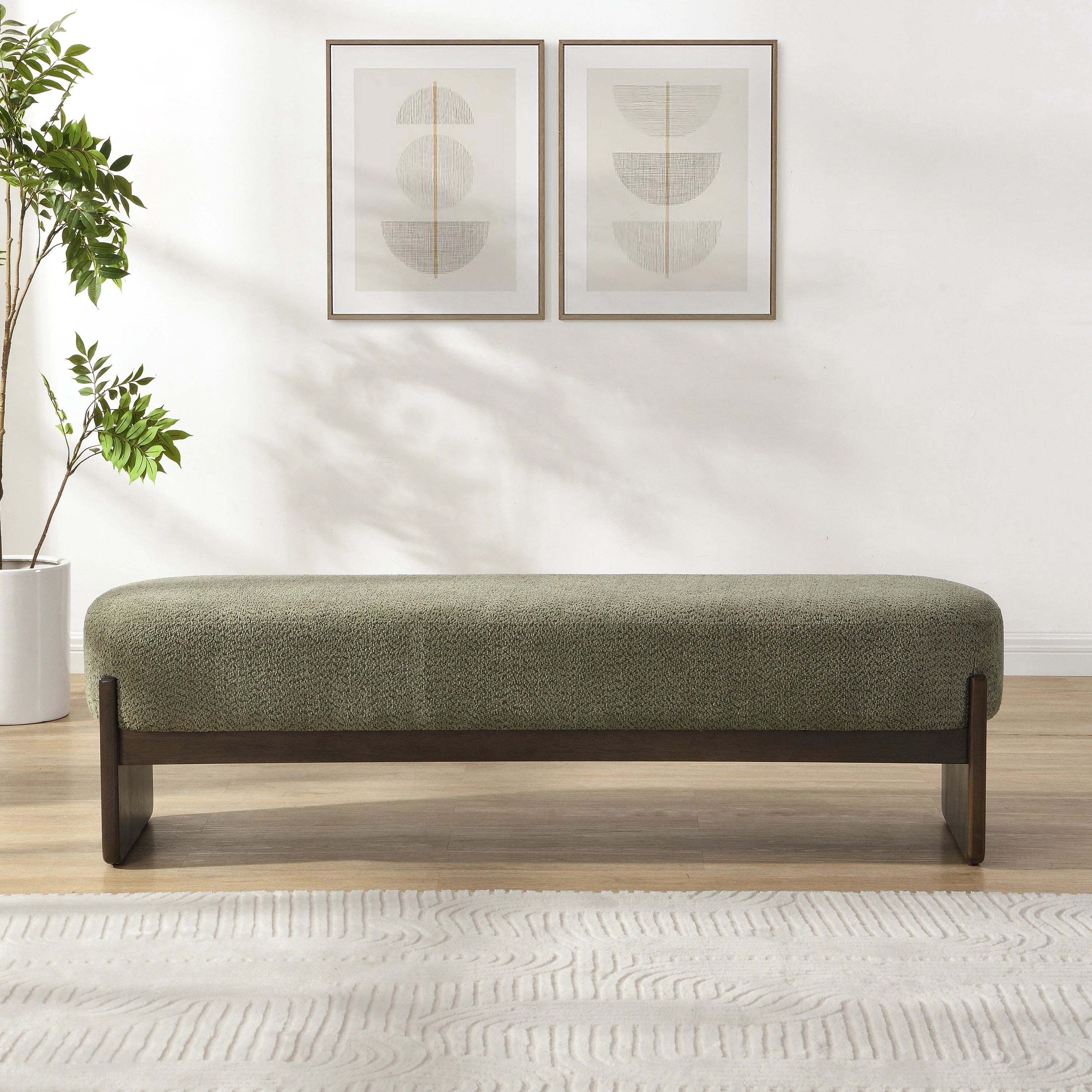 Euroco 64" Rectangular Loop Yarn Fabric Ottoman Bench,Entryway Bench, End of Bed Bench for Living Room, Bedroom,Dark Green