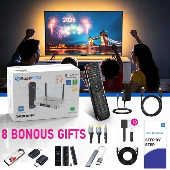 SuperBox 8K Supreme Premium Edition Bundle  2025 Newest Model Media Box, 4G 128G Powerful Smart TV  Box with ,Parental Control Time & Voice Controls
