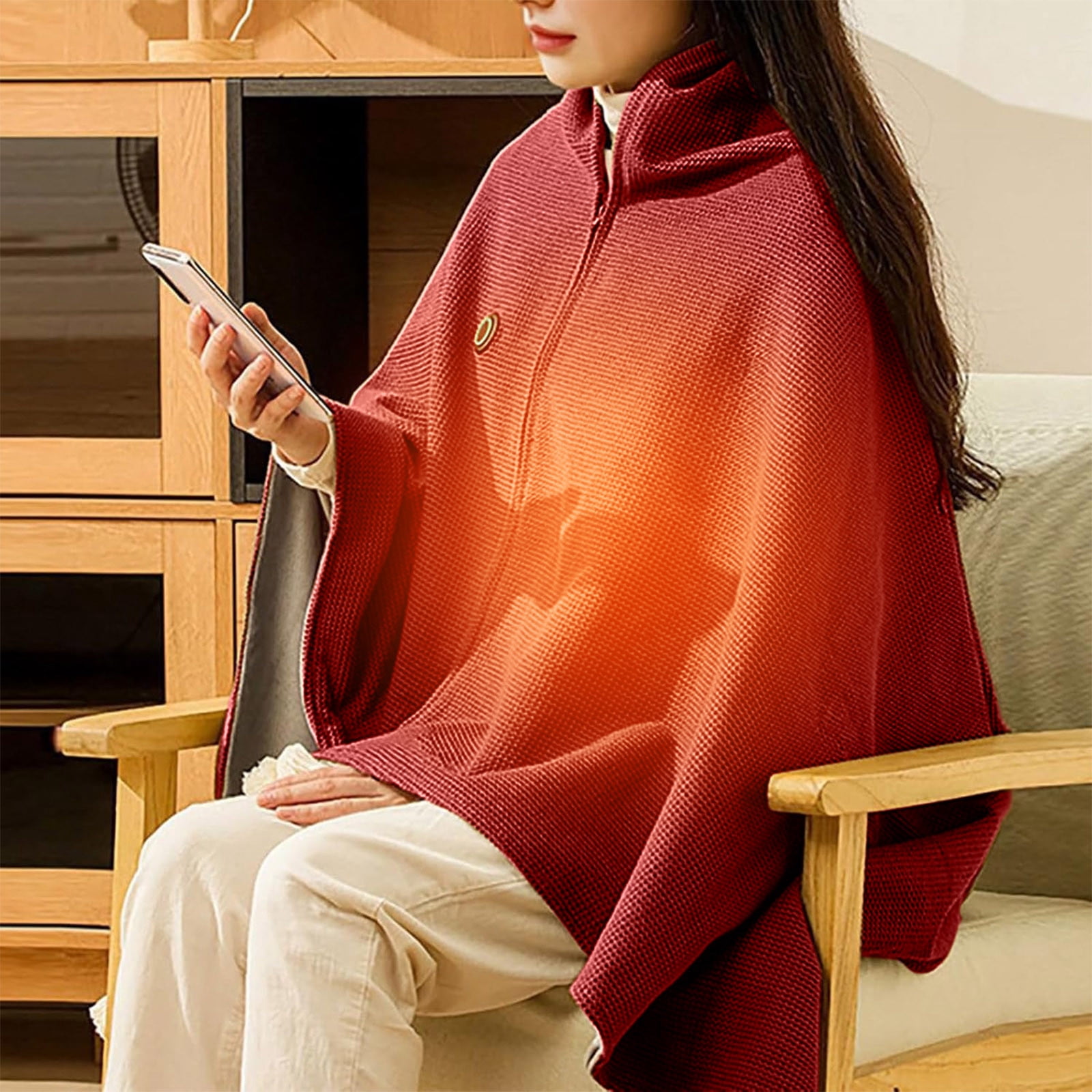 Seyotauo Heated Shawl Wraps for Women, Portable Heated Blanket, Wearable Heated Shawl Cordless, Washable Soft Zipper Electric Cordless Heated Blankets, 2025 Winter Warm USB Powered Heating