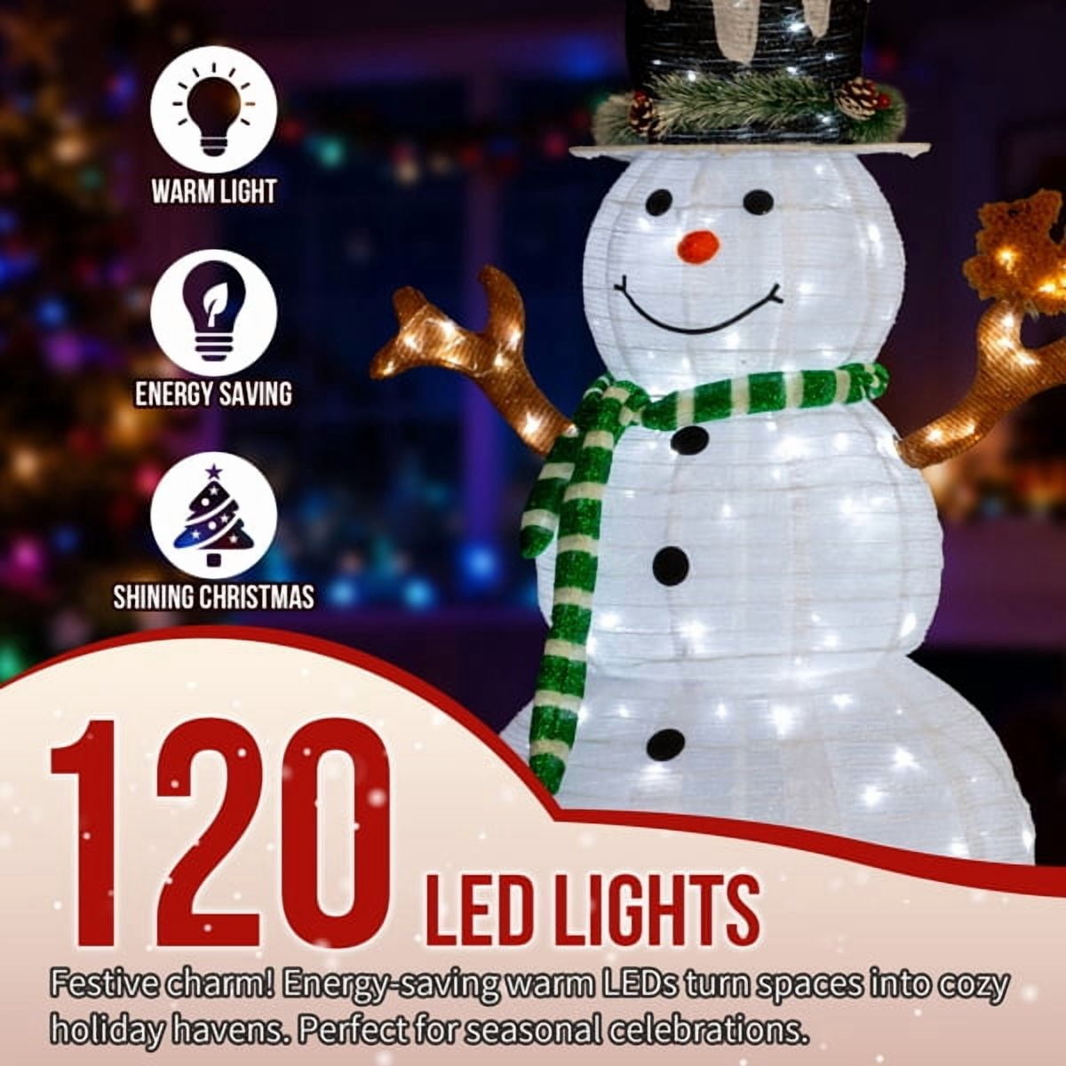 4FT Lighted Snowman Christmas Decoration, 120 White LEDs, Snow-Covered Hat & Green Scarf with Squirrel, for Indoor, Outdoor